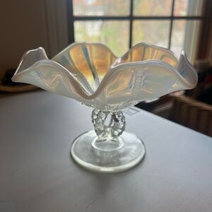 Vintage Dugan Iridescent Carnival Glass Compote Bowl